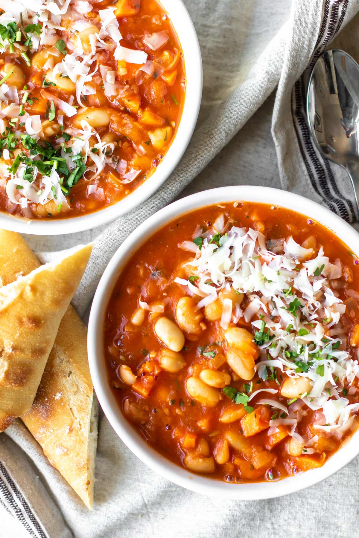 two bowls of white bean soup.