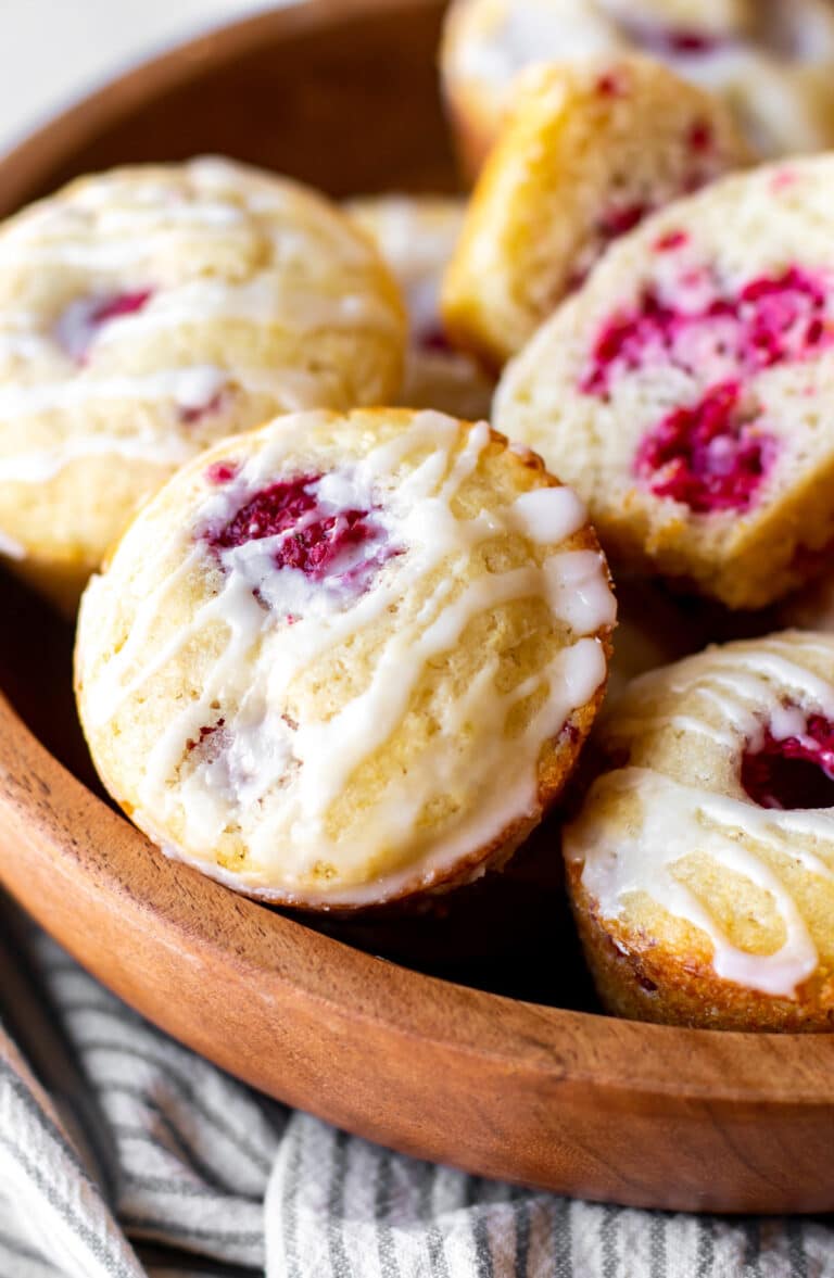 raspberry muffins in a bowl.