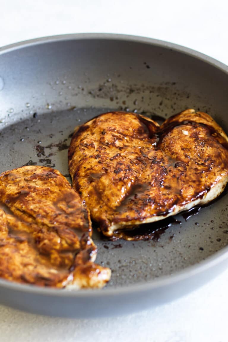 balsamic chicken in a pan.