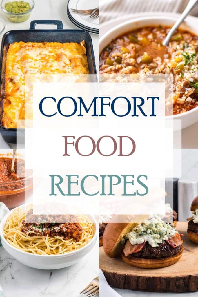 comfort food recipes photo collage.