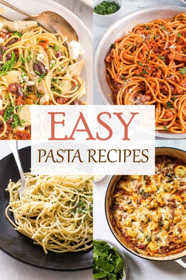 easy pasta recipe photo collage.