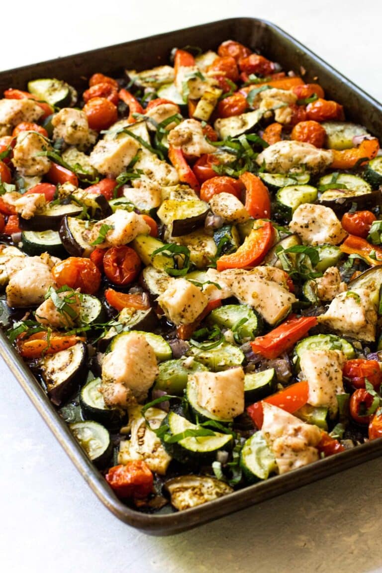 sheet pan chicken ratatouille.