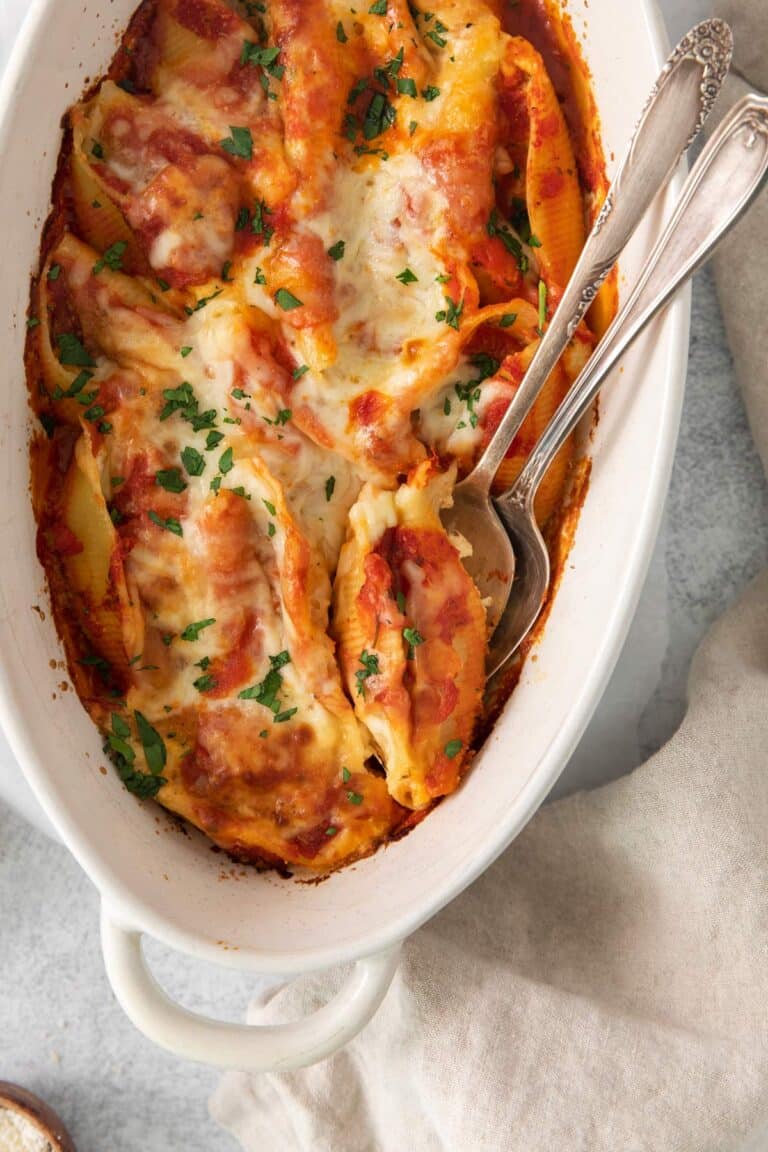 a pan of stuffed shells.