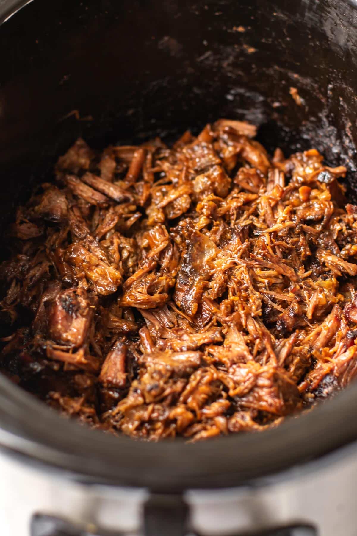bbq beef in a slow cooker.