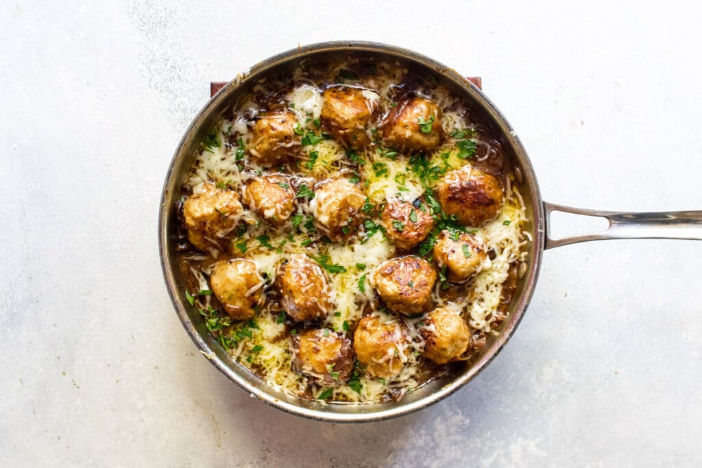 French Onion Chicken Meatballs Girl Gone Gourmet