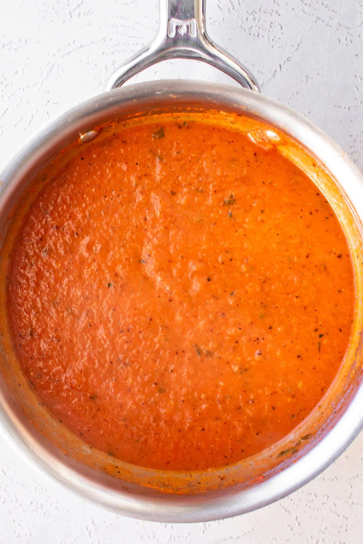 a pan of tomato soup.