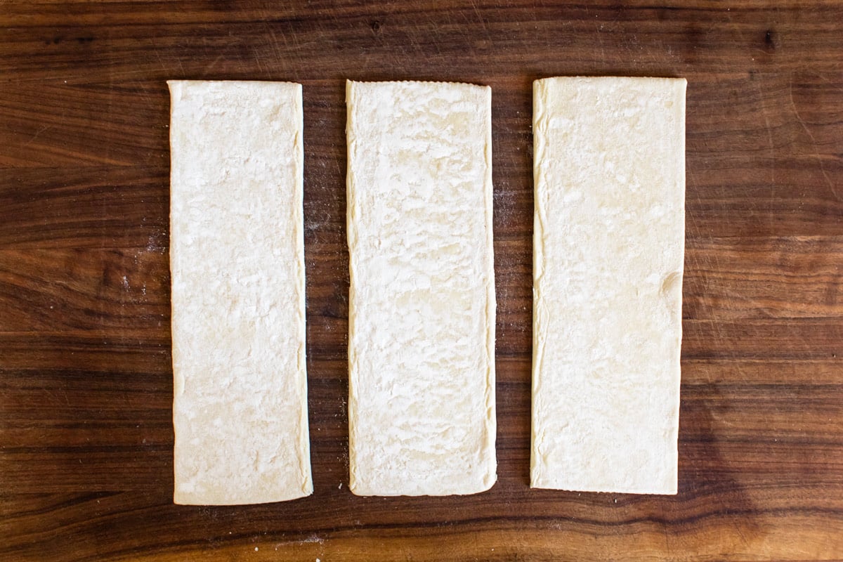 three pieces of puff pastry.