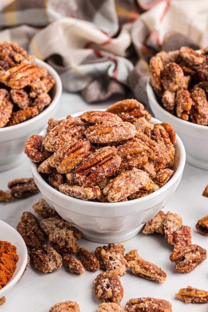 a bowl of spiced pecans.