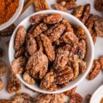 sweet and spicy pecans in a bowl.