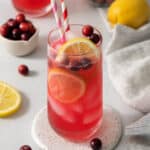 sparkling cranberry lemonade in a glass.
