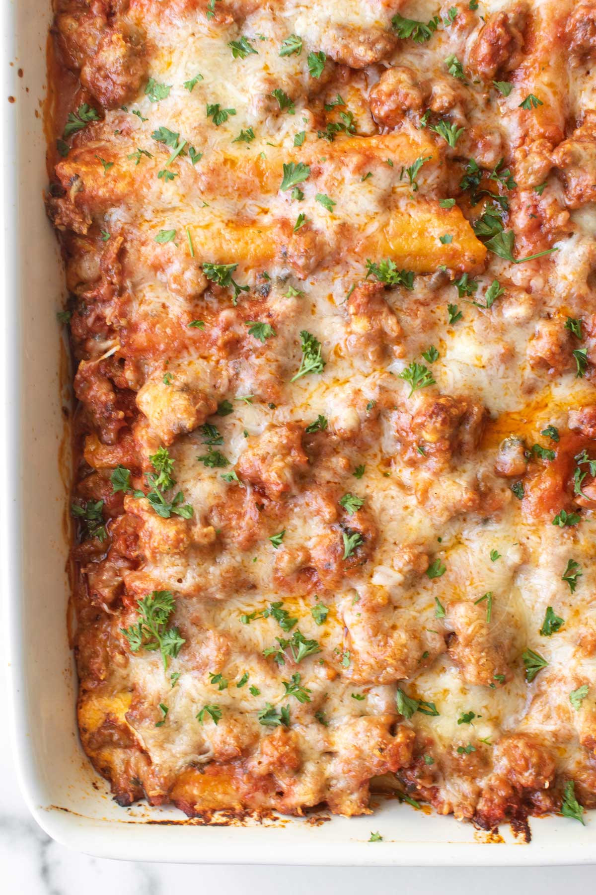 baked manicotti in a pan.
