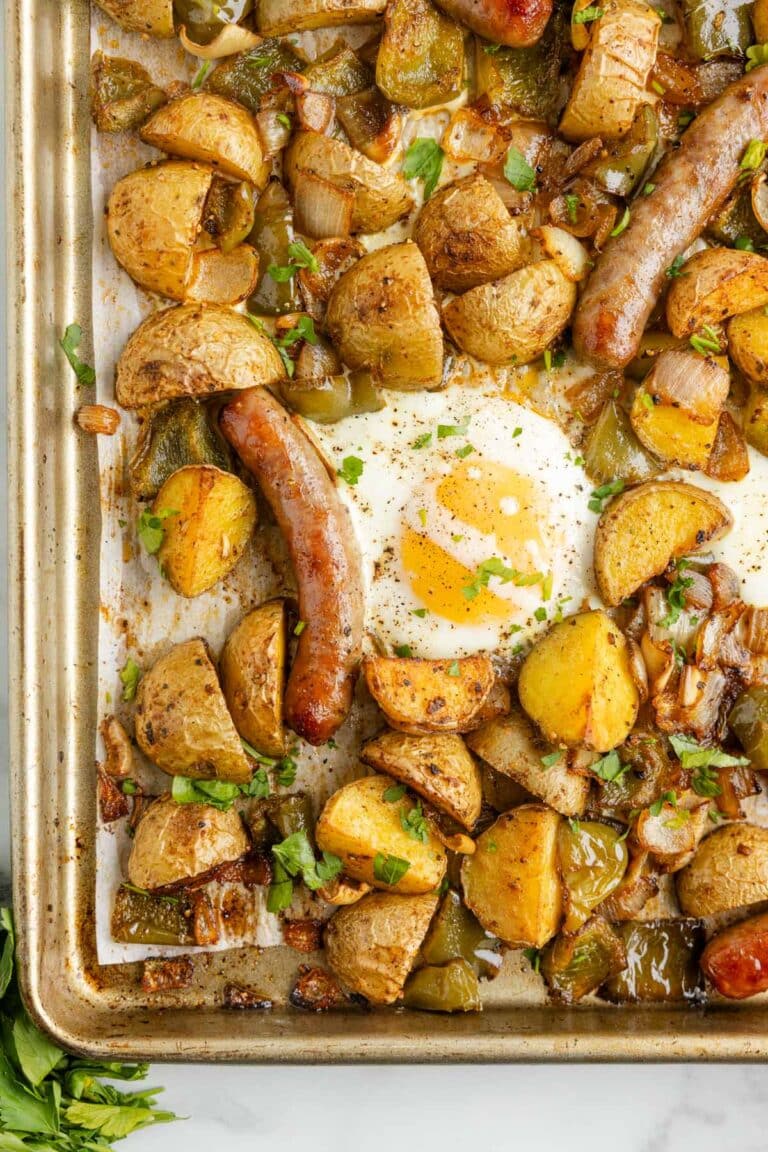 Sheet Pan Breakfast with Sausage, Eggs and Potatoes