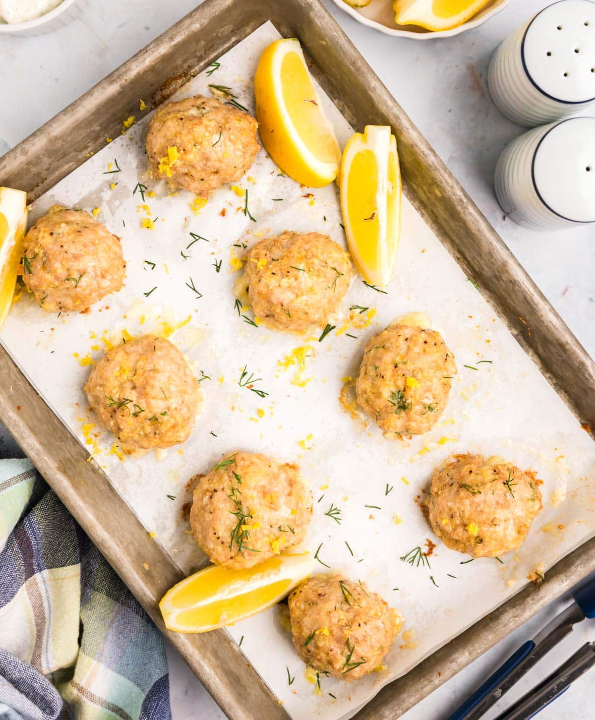 chicken meatballs on a sheet pan.