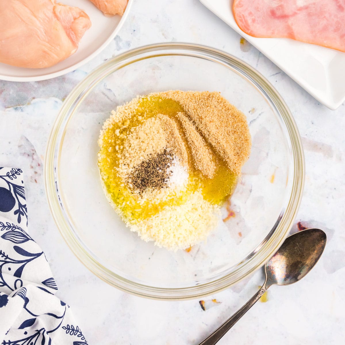 the breading ingredients in a bowl.