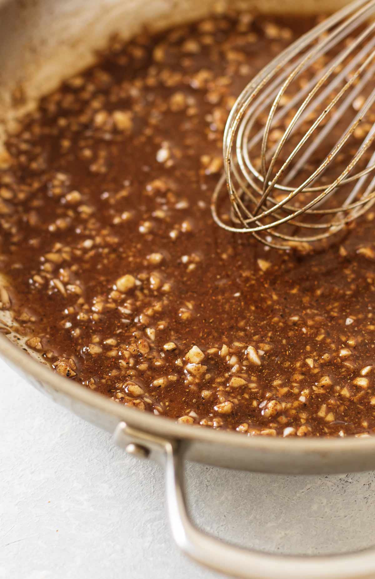 the sauce in a pan.