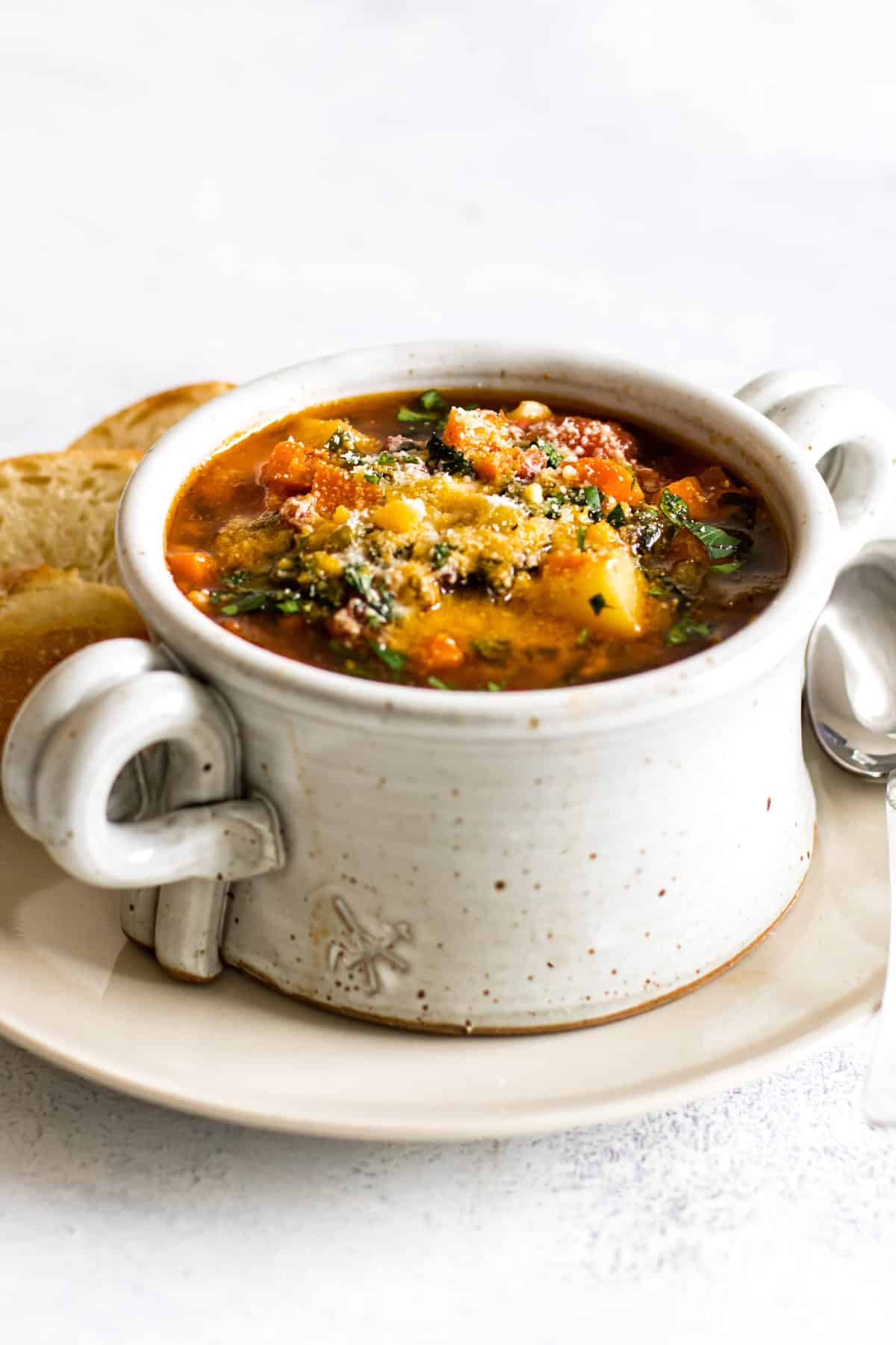 a bowl of minestrone soup.