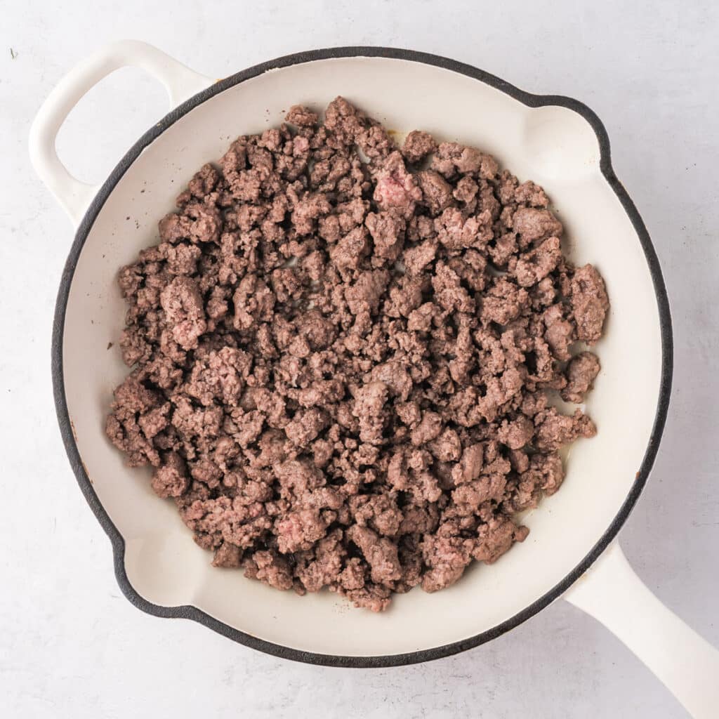 browned ground beef in the skillet.
