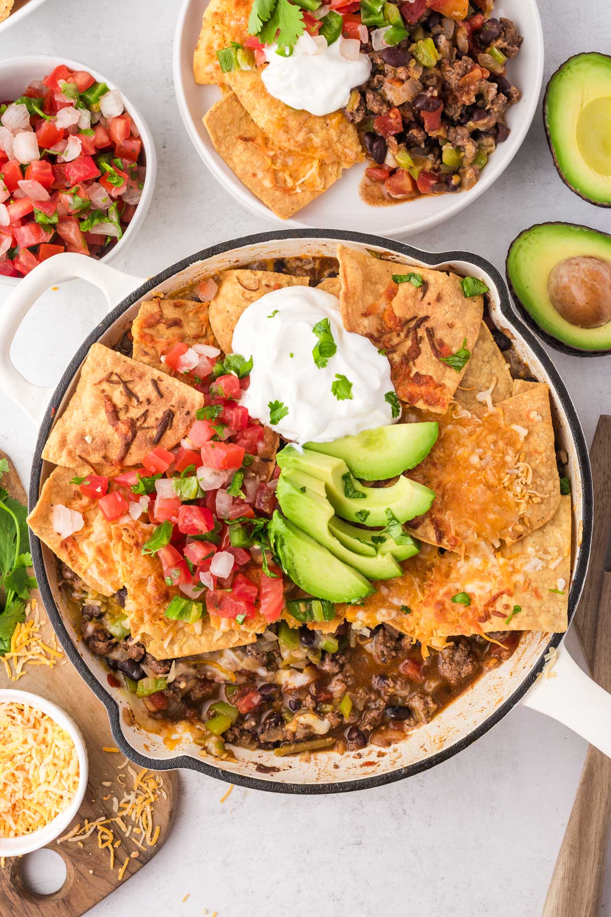 the nachos with the filling showing.