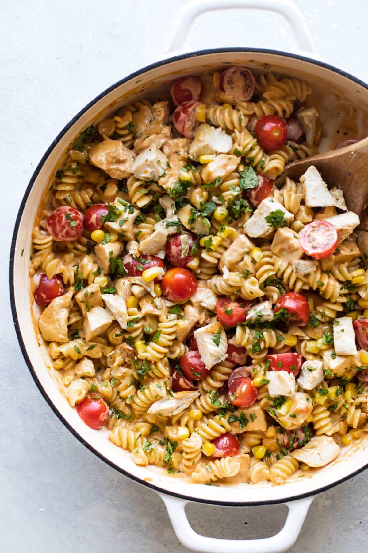 the finished dish in the pan.