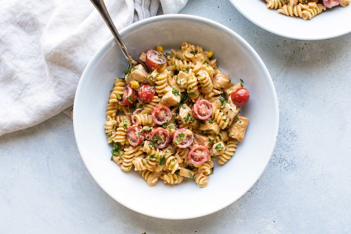 a bowl of southwest chicken pasta.