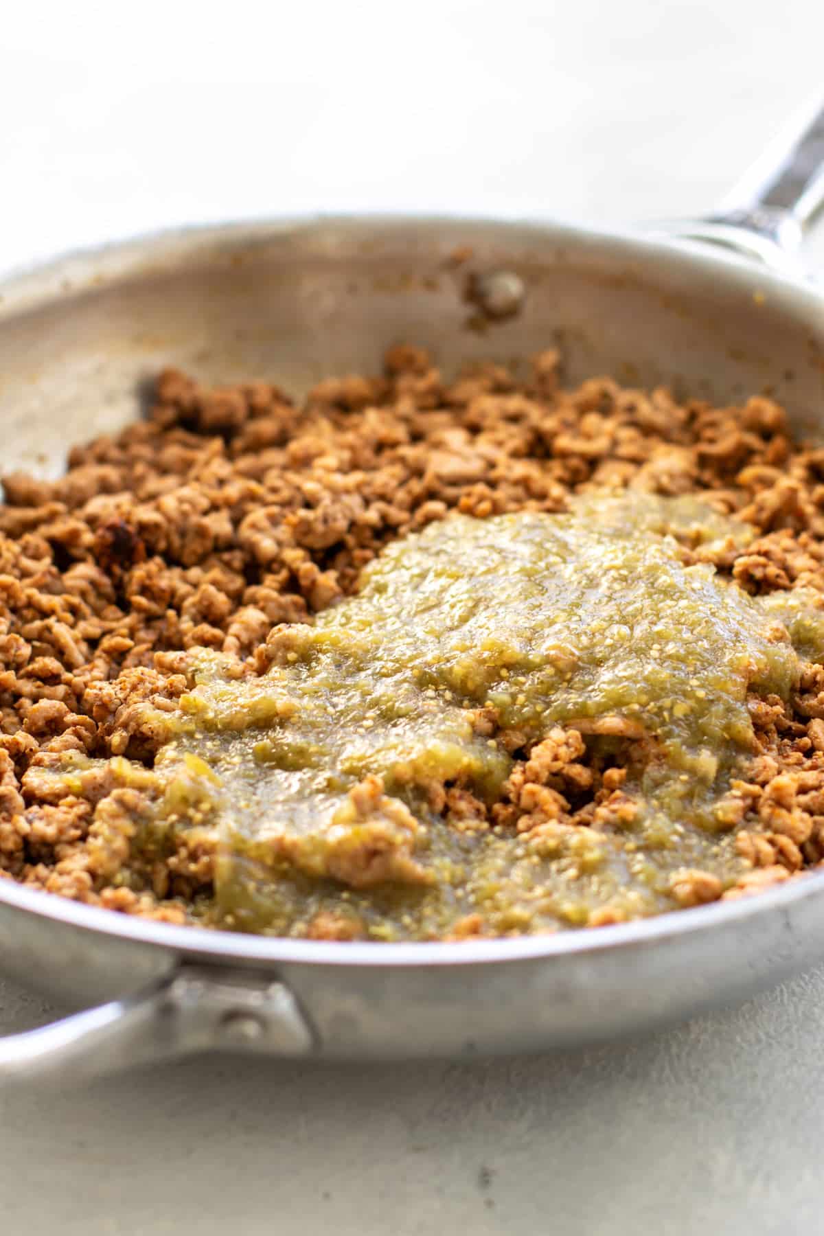 the salsa added to the pan.