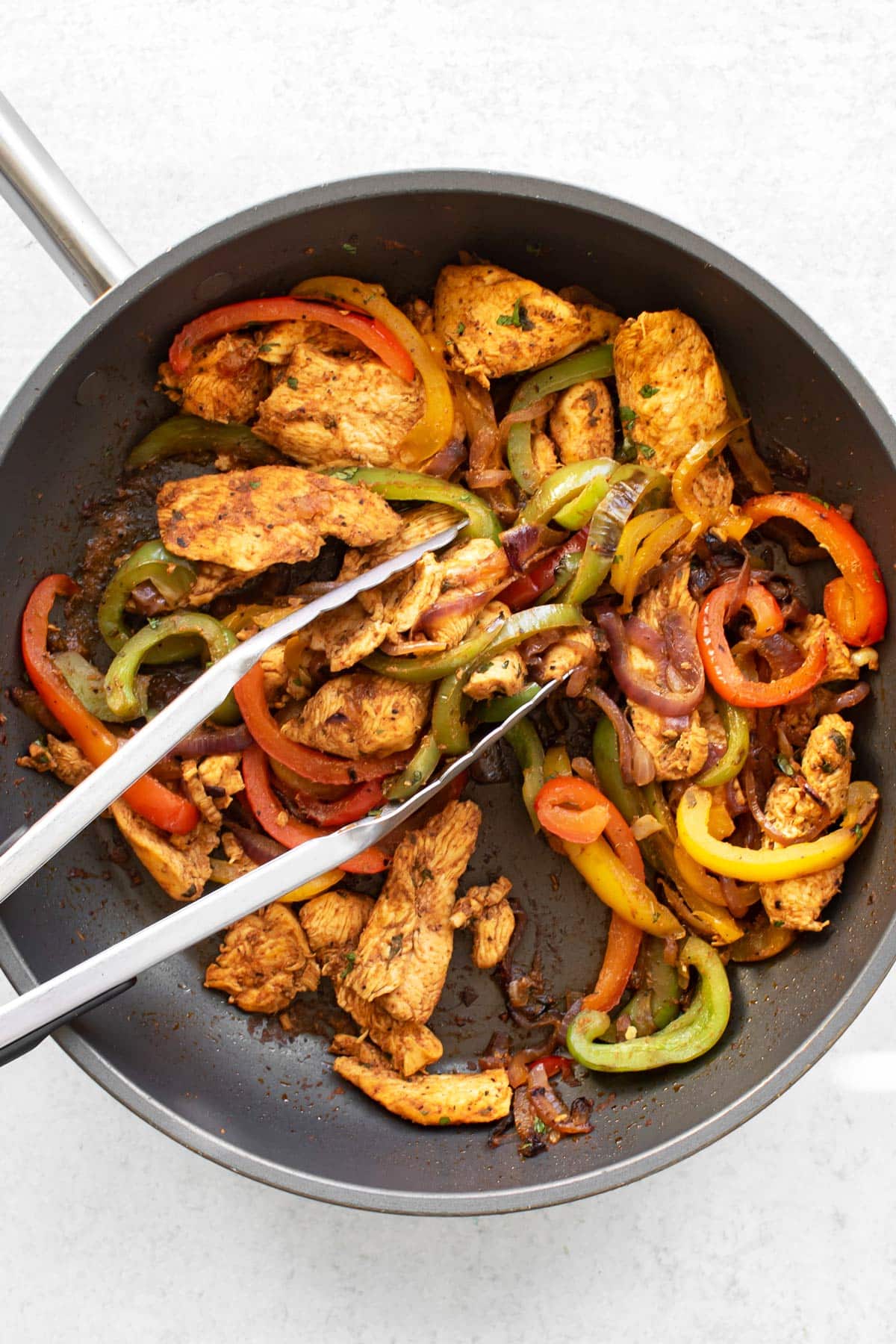 a pan of fajitas.