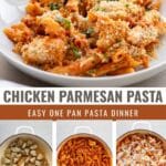 one pan chicken parmesan pasta pinterest image.