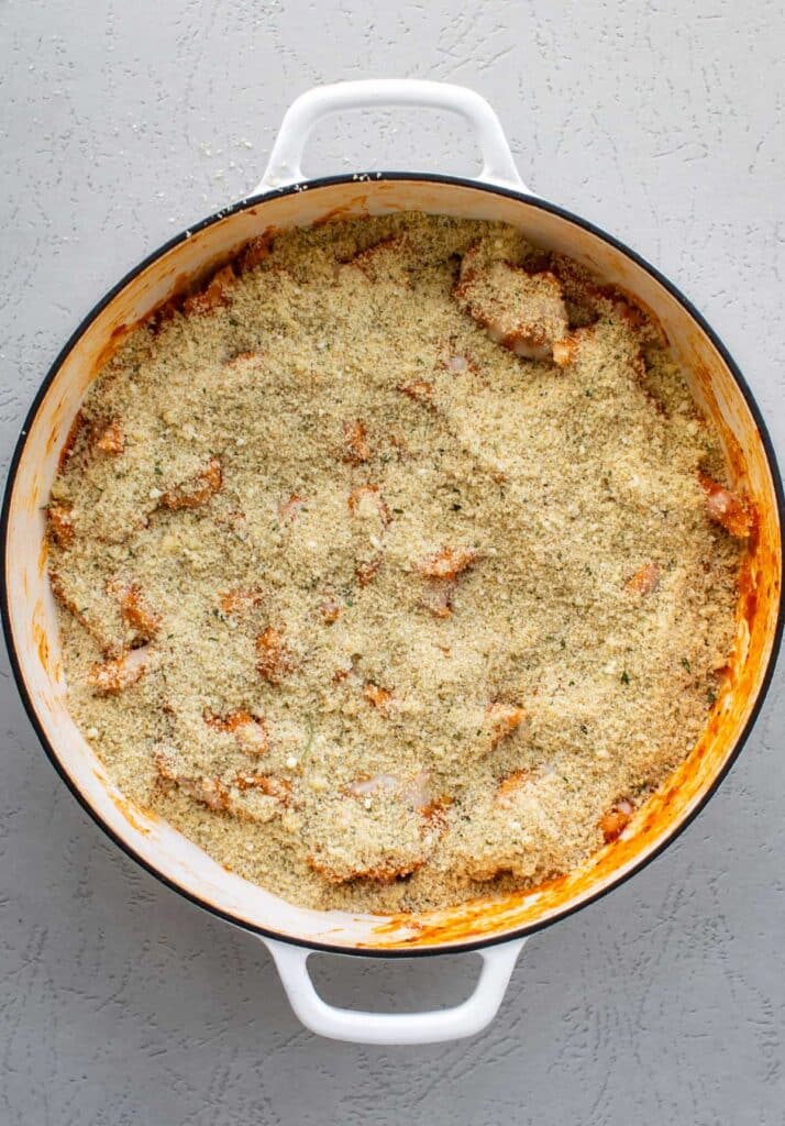 the breadcrumbs sprinkled over the top of the pasta.