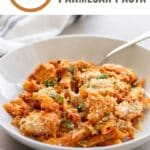 chicken parmesan pasta pinterest graphic.