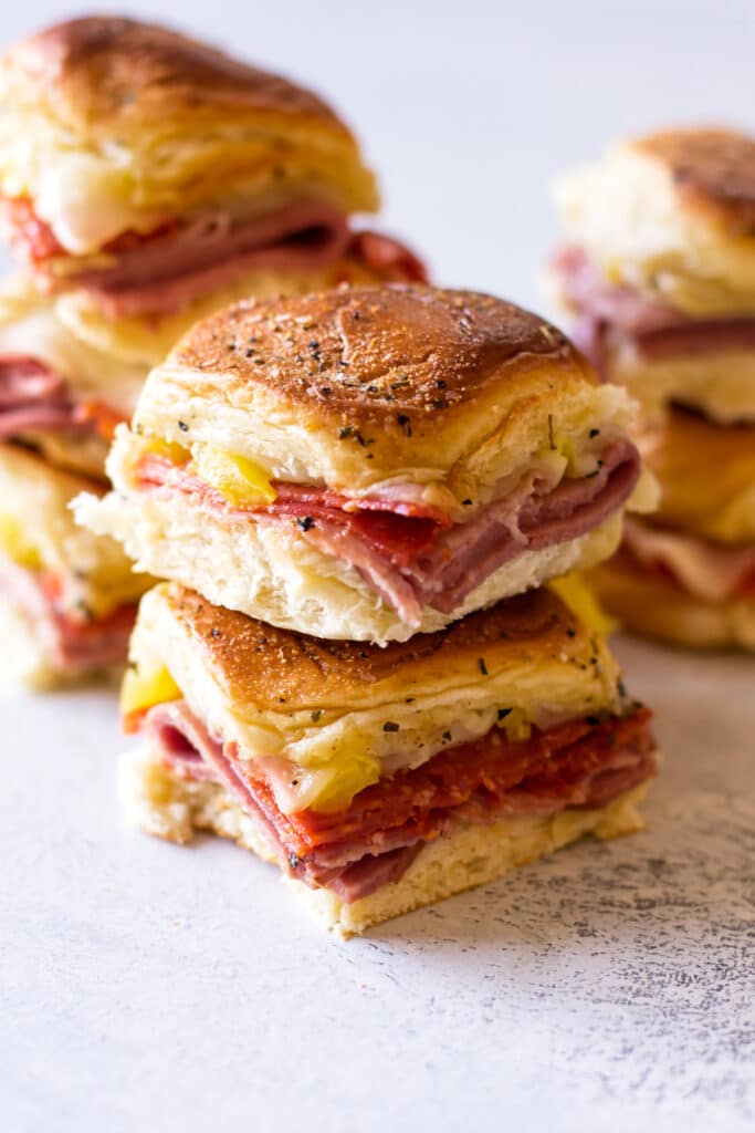 two sandwiches stacked.