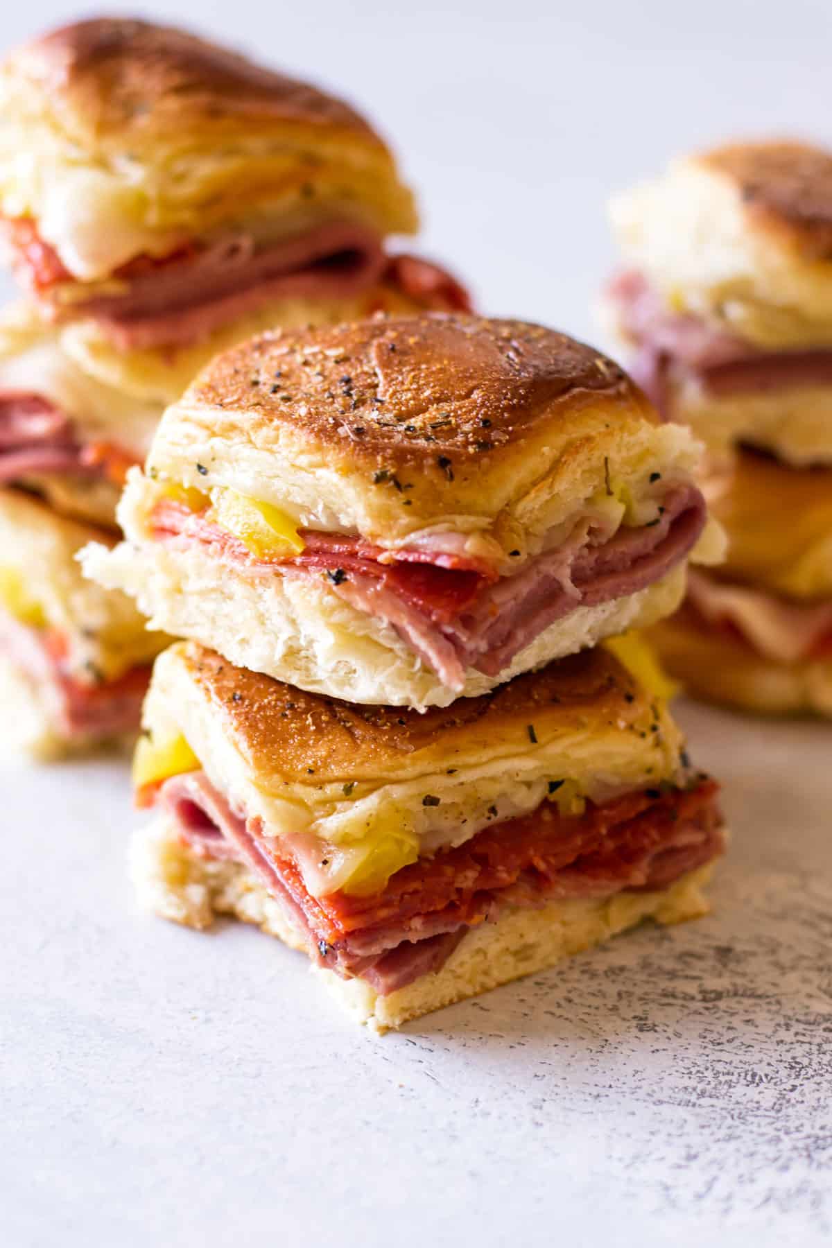 two sandwiches stacked.