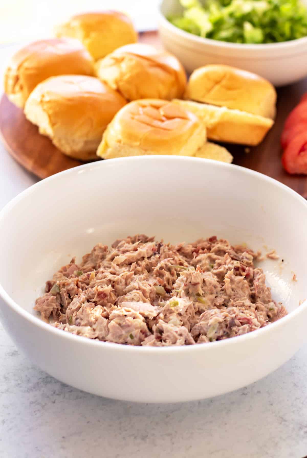 a bowl of tuna salad.