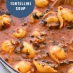 mushroom tortellini soup pin image.