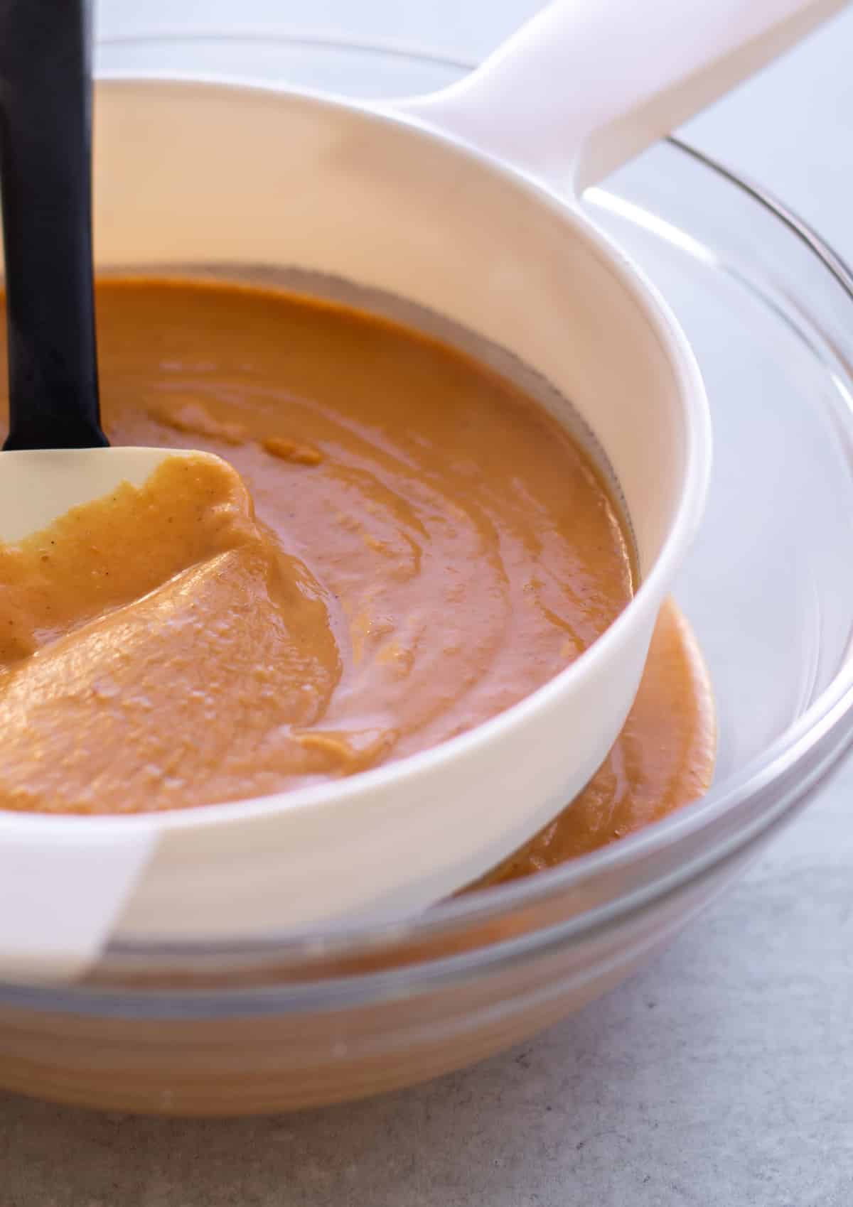 the pudding being strained.