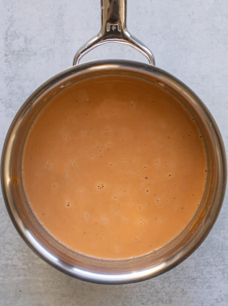 the pudding mixture in the pan.