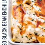 queso black bean enchiladas pinterest graphic.