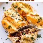 queso black bean enchiladas pin image.