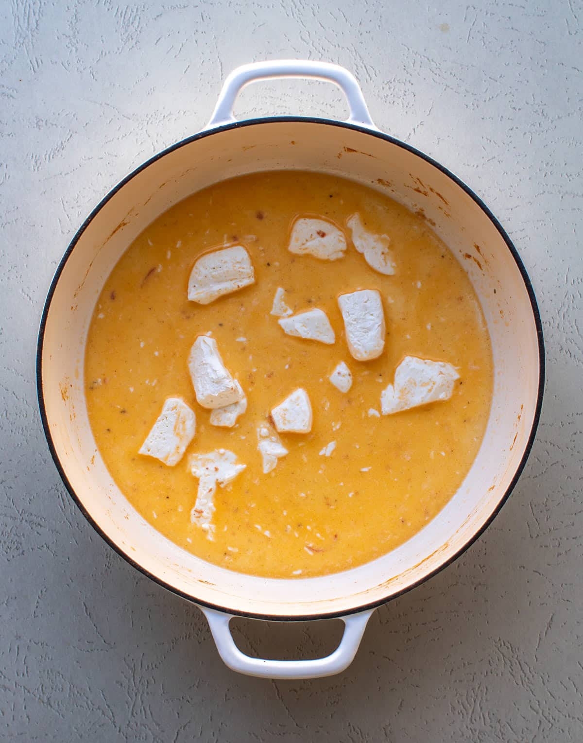 the cream cheese added to the milk.