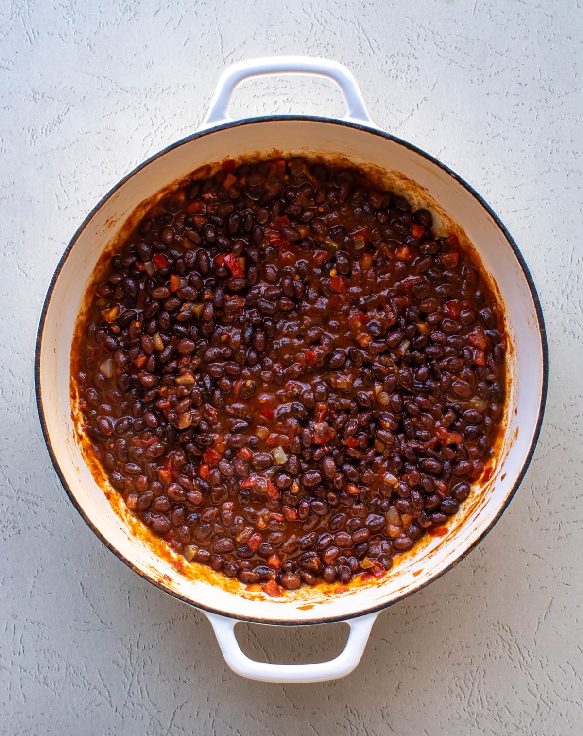the black bean mixture in the pan.