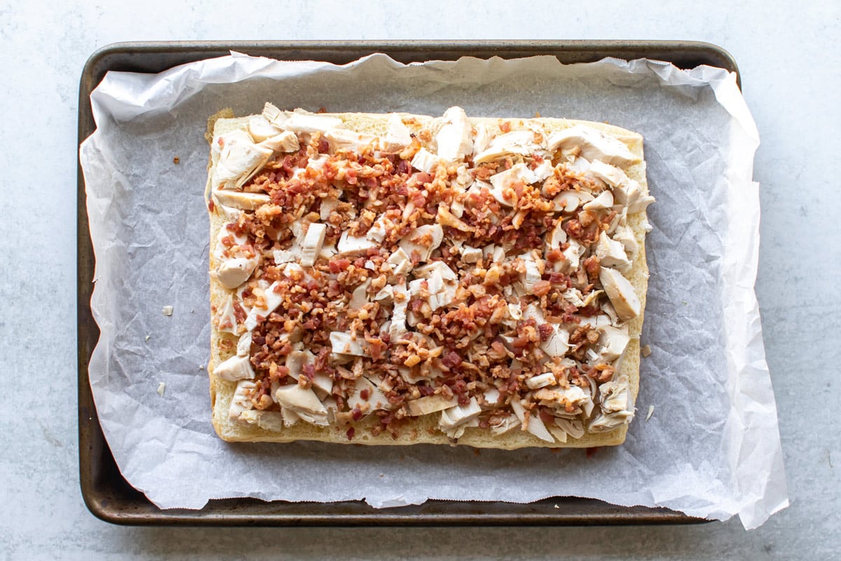 the bacon crumbles sprinkled on top of the turkey.