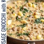 sausage gnocchi with kale pin image.
