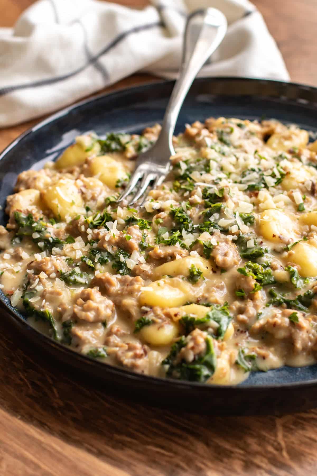 a plate of sausage gnocchi.