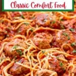 spaghetti and meatballs Pinterest image.