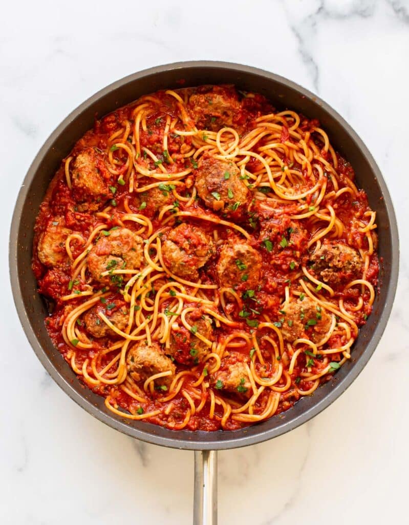 the finished dish in the pan.