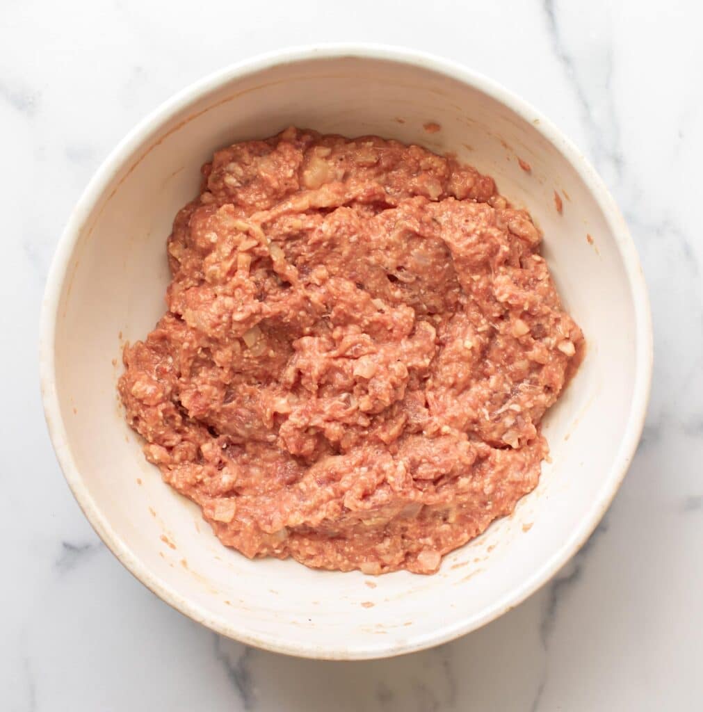 the meat mixture in a bowl.