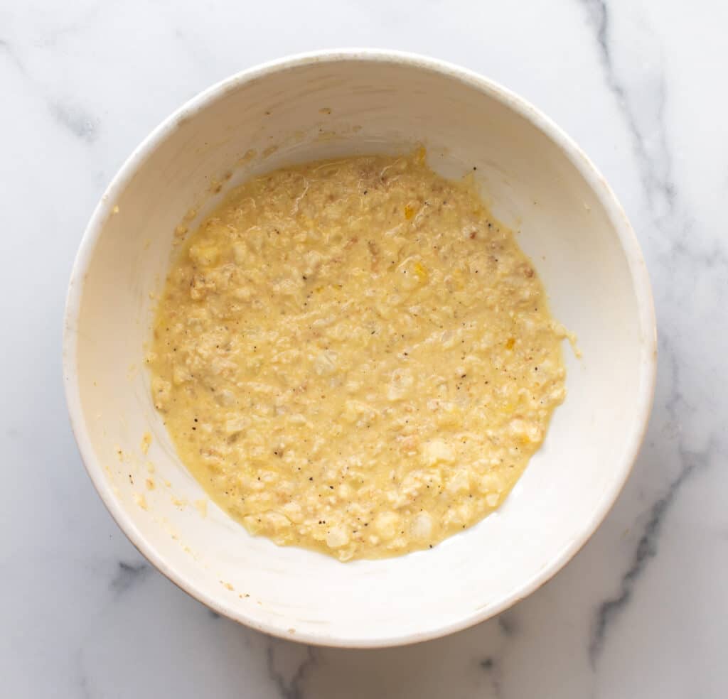 the breadcrumb and egg mixture in a bowl.