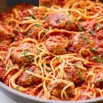 spaghetti and meatballs pin image.