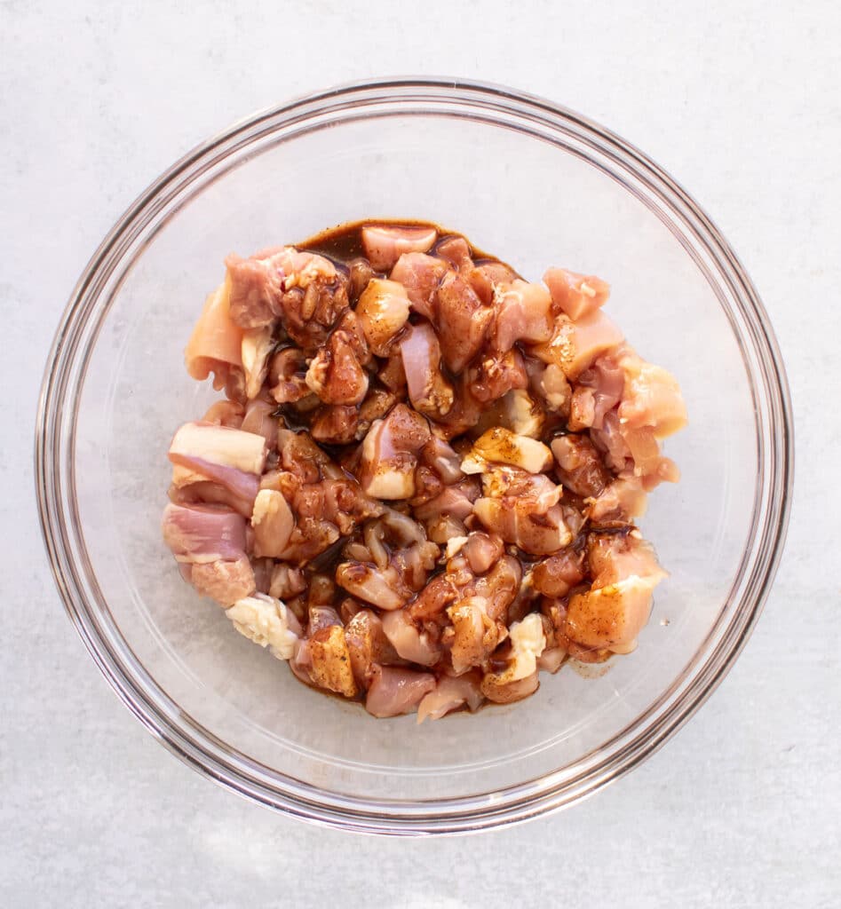 the chicken and sauce in a bowl.