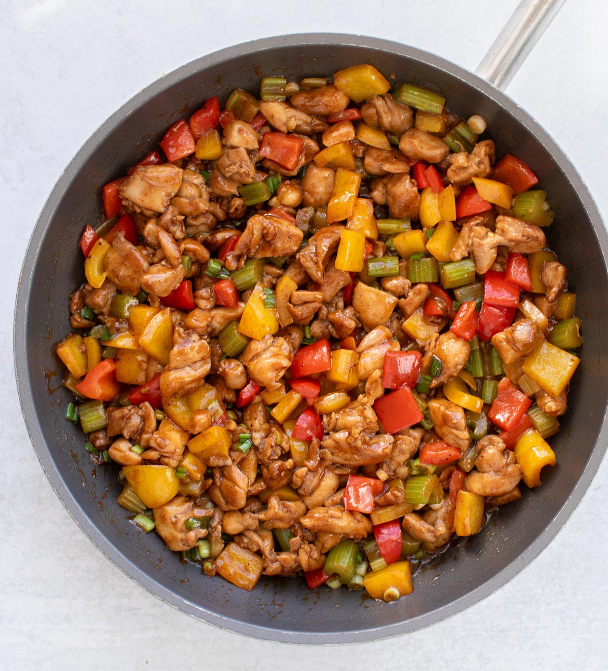 the cooked stir fry in the pan.