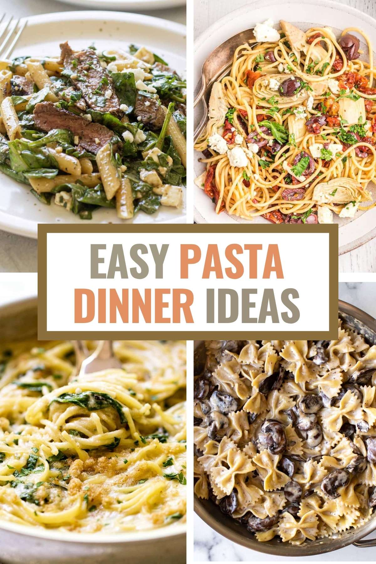 a collage with different pasta dishes.